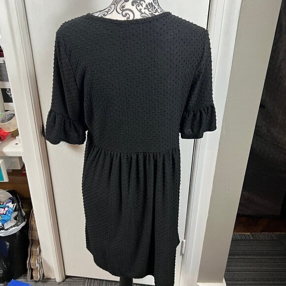 Dee Elly black Swiss dot knee length dress with short bell sleeves - Picture 6 of 8